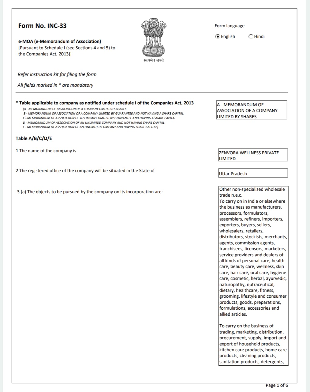 Memorandum of Association